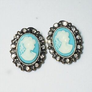 Elegant Silver and Blue Cameo Earrings